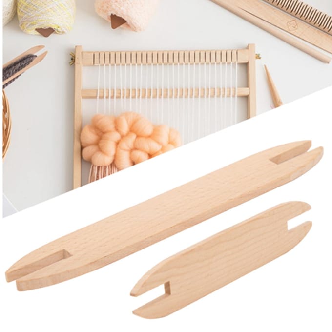 2 stuks Beukenhout Weefspoel DIY Trui Sjaal Wandtapijt Weefaccessoires white