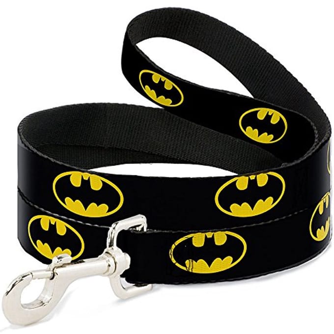 Hondenriem Batman Shield Zwart Geel 6 Voet Lang 1.5 Inch Breed