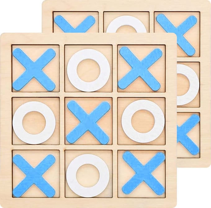 Boter kaas en eieren - Blauw - houten spel - spellen voor onderweg - Duo pack