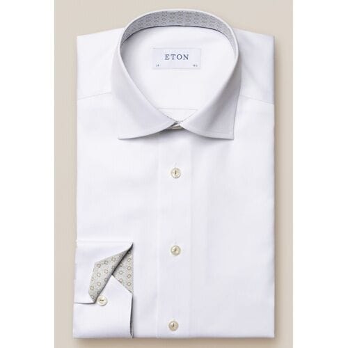 Eton Overhemd Uni Signature Twill Fine Contrast Details Wit / male