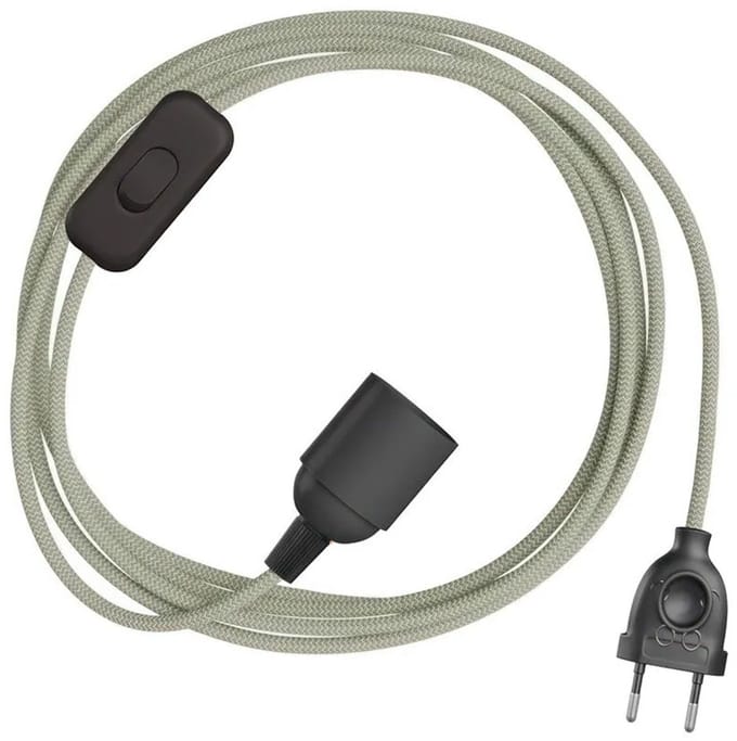 Creative Cables Snakebis Zig-zag E27 Kabelset Met Lamphouder. Zigzag-stofkabel En Stekker Met 2 Pinnen 3 M Zilver