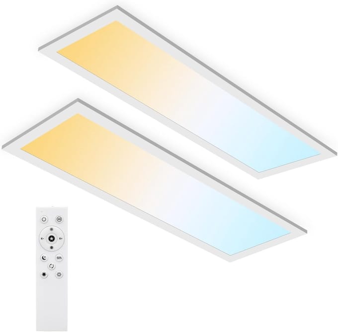 Oraymin 2 stuks LED Plafondlamp 58x20 Wit - Modern - Dimbaar - Afstandsbediening - Keuken