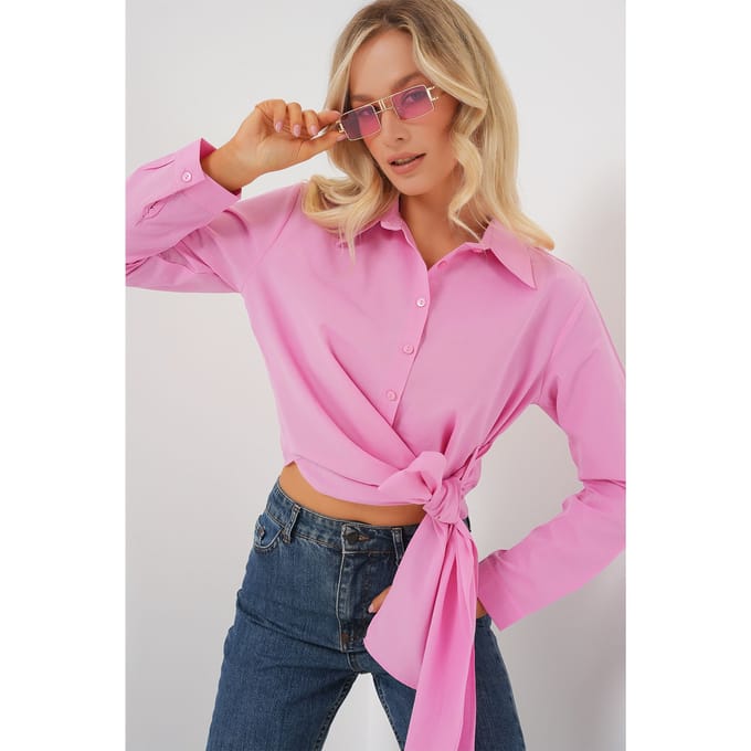 Crop Shirt met Strikdetail