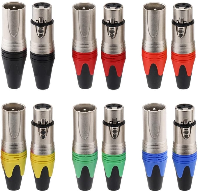 Allecto - XLR Connectors - Professionele Geluidsverbindingen - 3 Pin Microfoon Pluggen - Kleurcoded - Audio Connector - Geschikt voor Microfoons - ...