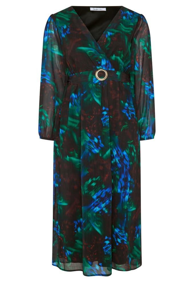 Yours London Zwarte Abstracte Wikkeljurk Met Gesp Size 46
