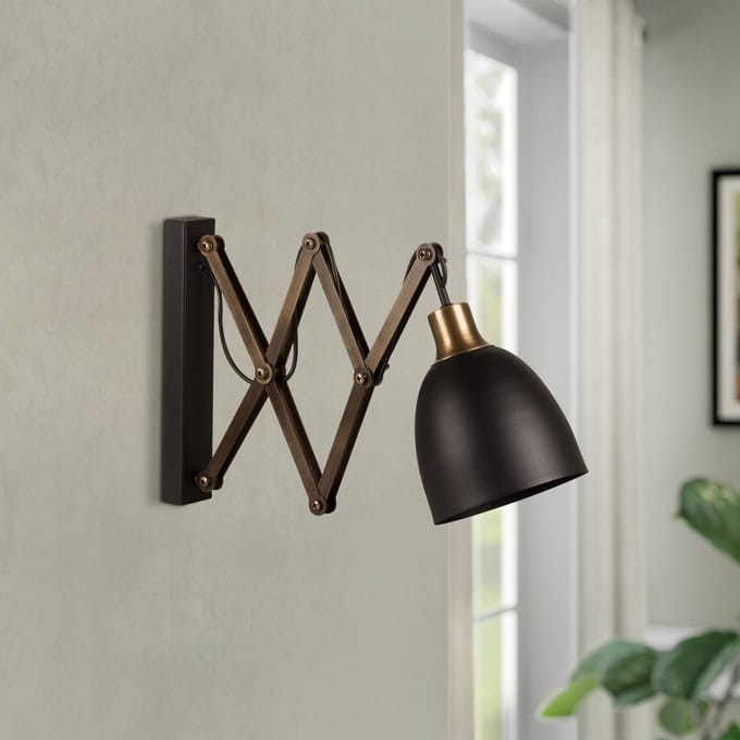 Asir - Wandlamp - Zwart en Vintage - 15 x 30 x 35-62