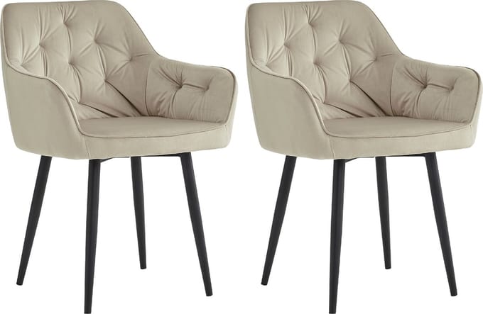 Colenis® - Iris Eetkamerstoel - Beige - Set Van 2 - Fluweel - Velvet - Design - Met armleuning
