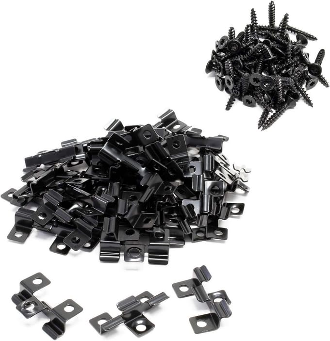 50x Montageclips voor Terrasplanken (8mm Sleuf) met 60 RVS Schroeven