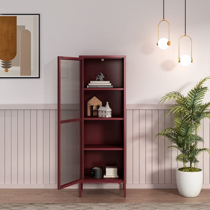 Vitrinekast Säkylä 150x50x35 cm bordeaux rood [en.casa]