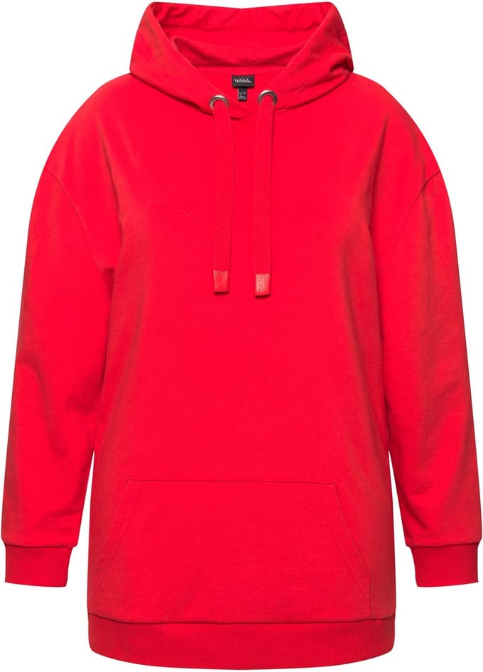 Ulla Popken - Dames - Hoodie tekstmotief oversized capuchon lange mouwen - Hibiscusrood - Maat 42+