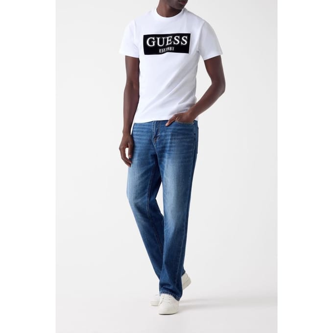 GUESS Ss Bsc  Velvet Pure White Taglia: M | Magliette basic Outlet | Uomo | Bianco