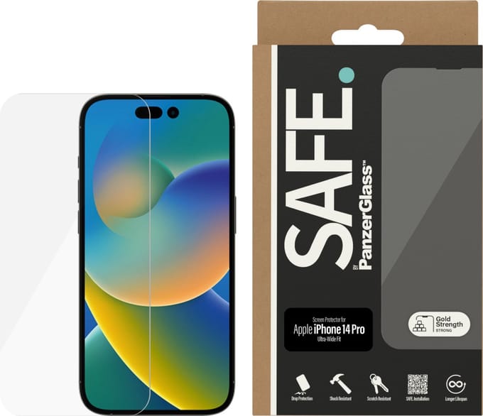 PanzerGlass Screenprotector geschikt voor Apple iPhone 14 Pro Glazen | PanzerGlass SAFE Screenprotector - Case Friendly