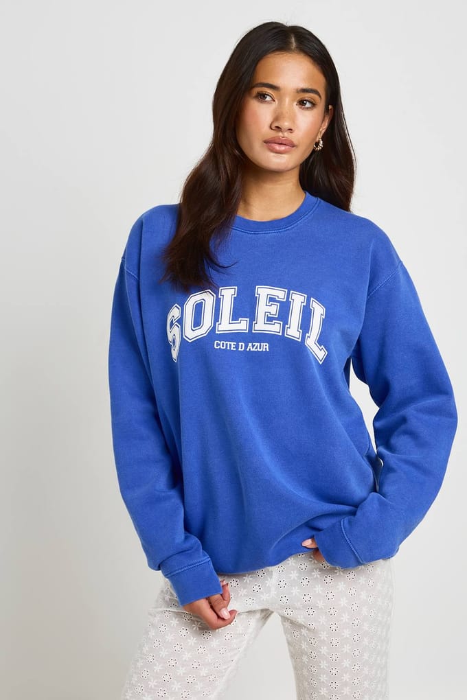 boohoo Dames Soleil Bedrukt Gewassen Oversized Sweatshirt | Kobaltblauw | Maat: Small