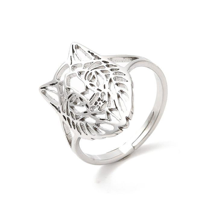 Ring stainless steel wolf bohemian, one size ring, zilverkleurig, 100% waterproof, verstelbare ring, cadeau