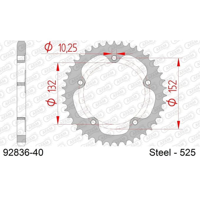 Stalen motortandwiel achteraan Afam 525 40 dents