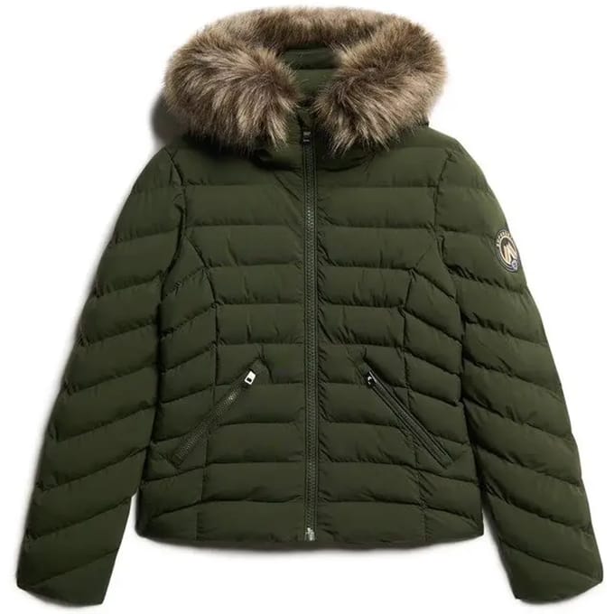 Superdry - Gewatteerde Fuji-jas met capuchon van imitatiebont - Dames - Gewatteerde jassen
