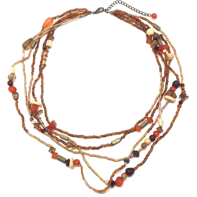 Behave - Ketting bruin - Layer ketting met kralen - 42 cm