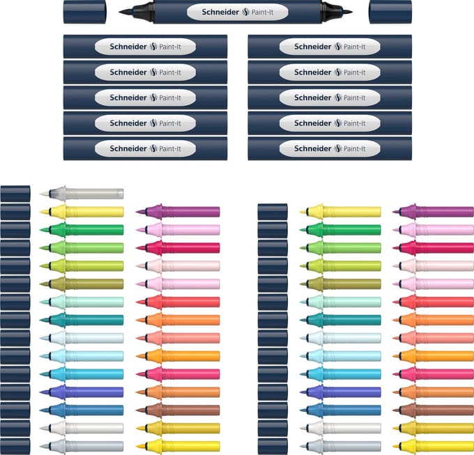 Schneider stift - Twinmarker set - Paint-It 040 - 30 kleuren + 11 houders + blender - S-ML04010901