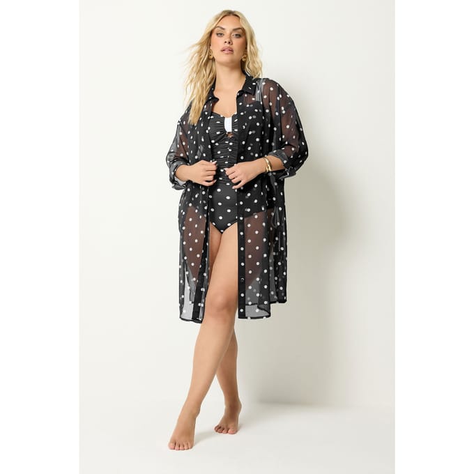 Yours Zwarte Coverup Top Met Stippen Size 46-48