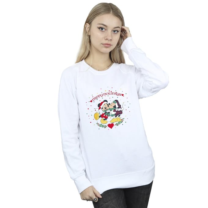 Disney Dames/Dames Mickey Mouse Mickey Minnie Kerstmis Sweatshirt (Wit)
