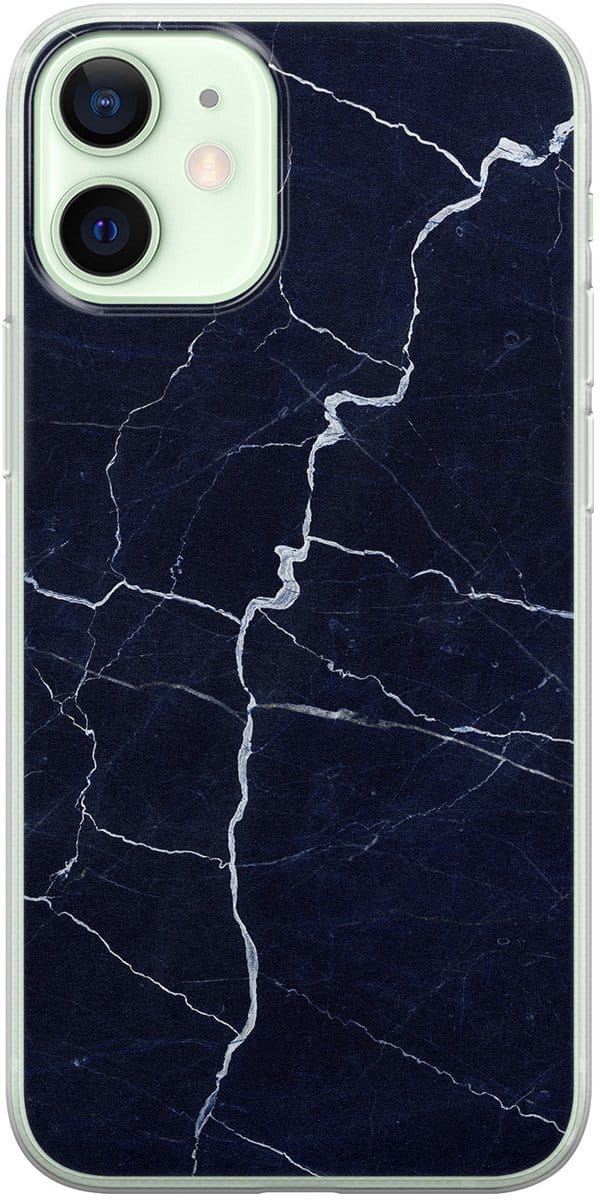 Leuke Telefoonhoesjes - Hoesje geschikt voor iPhone 12 Mini - Marmer Navy - Soft case - TPU - Marmer - Blauw