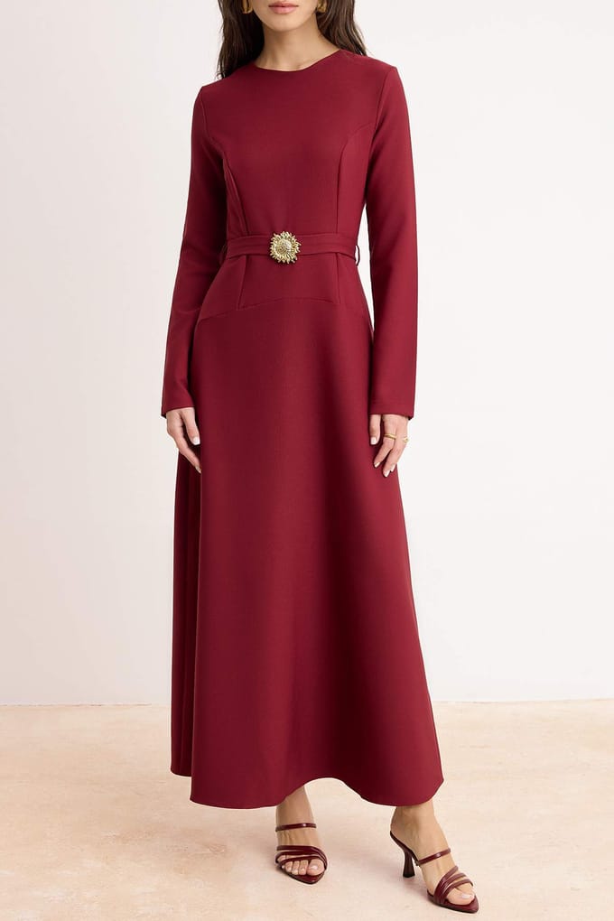 Dames maxi-jurk met platte bovenkant en hijab-model