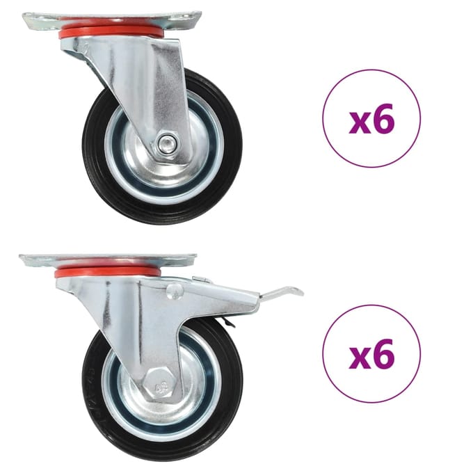 vidaXL 12 st Zwenkwielen 75 mm