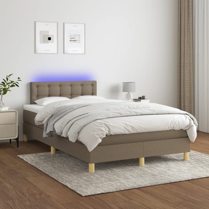 vidaXL - Boxspring - met - matras - en - LED - stof - taupe - 120x200 - cm