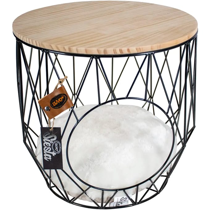 Duvo+ Kattenmand Caviar metalen mand met tafelblad Zwart 33x33x39cm