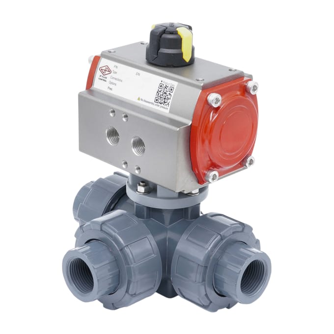 3-Weg Pneumatische Kogelkraan 32 mm T-Boring PVC Veer-Openend