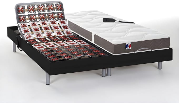Vente-unique Bed met elektrische lattenbodem hout zwart 2 x 70 x 190 cm