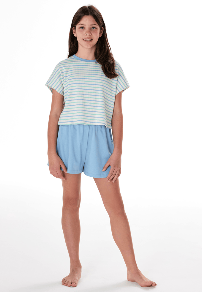 Korte pyjama met strepen, kleur parelmoer - Teens Nightwear 140