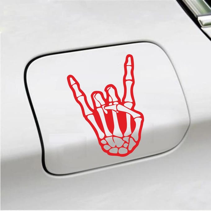 Bumpersticker - Rock N Roll Skelet - 10 X 14,4 - Rood