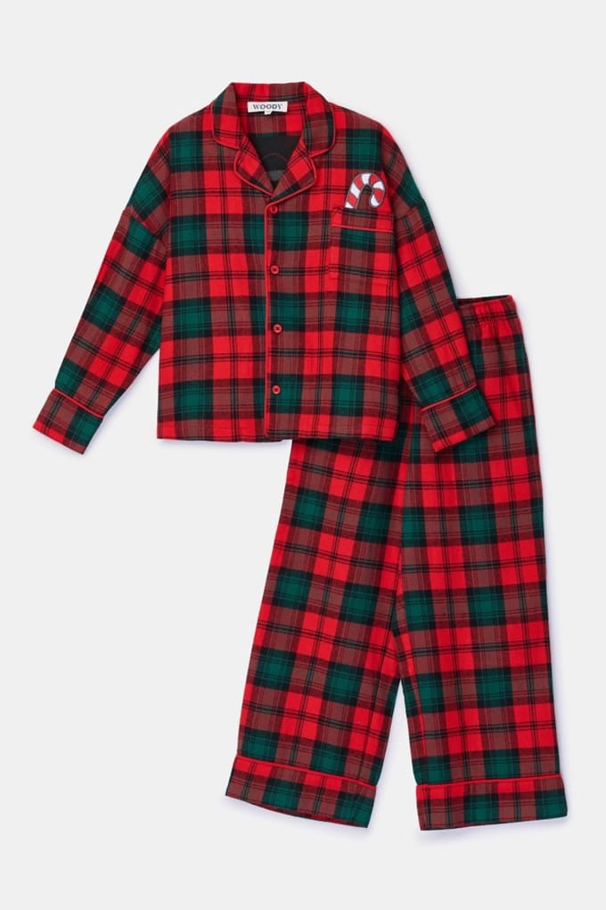 Woody pyjama meisjes/dames - rood/groen geruit - 253-18-CPB-W/996 - maat 140