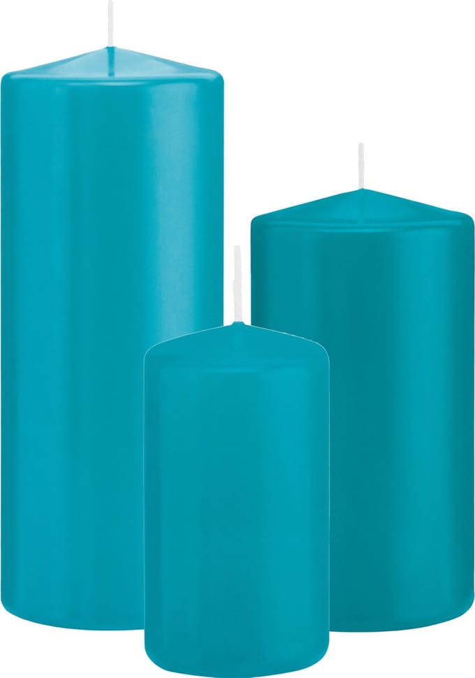Trend Candles - Stompkaarsen set 3x stuks turquoise blauw 12-15-20 cm