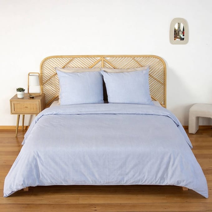 sweeek - Microvezel beddengoedset met blauwe strepen - lanna