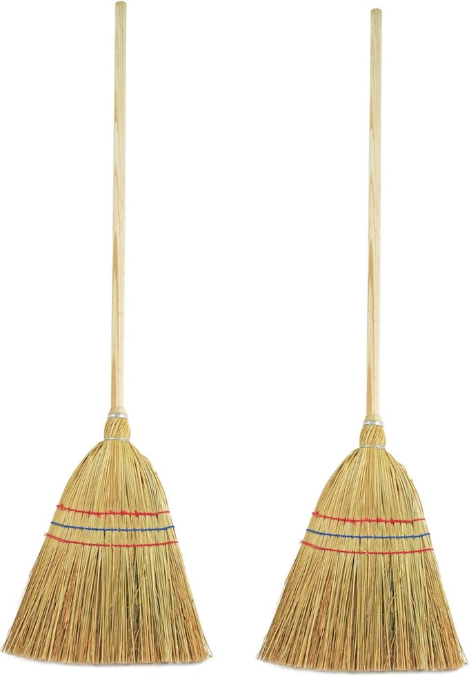 Kinderbezem - 2x - Stro - Houten Steel - 90 cm - Kamerbezem