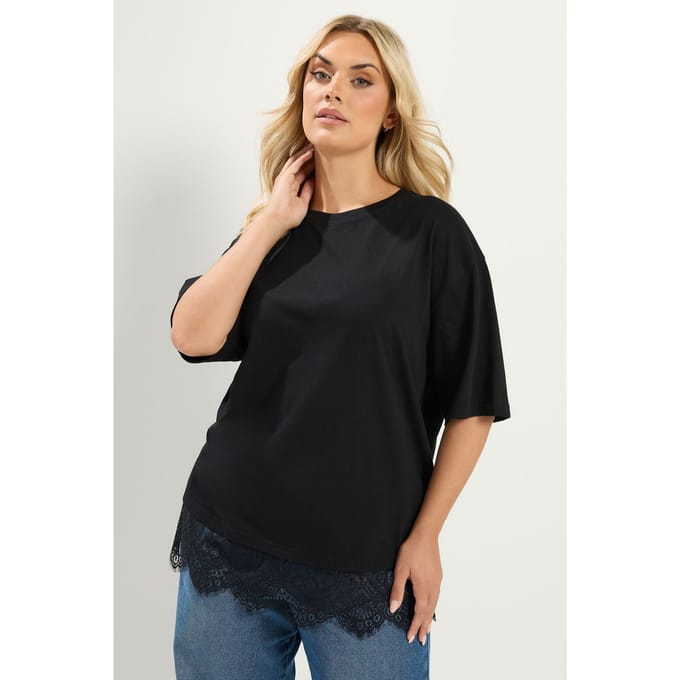 Yours Zwart Kanten Tshirt Size 42