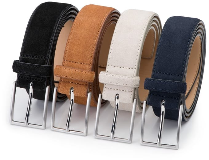 Suede heren riem Bobby - 4-Pack - Beige, Blauw, Bruin & Groen - 3,5cm breed - 95 cm