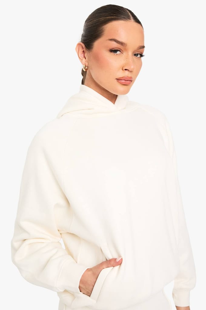 boohoo Dames Raglan Naad Oversized Hoodie | Ecru | Maat: Large
