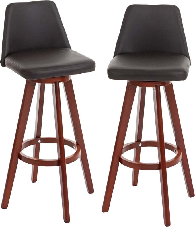 Set van 2 barkrukken MCW-C43, barkruk counter stool, hout imitatieleer draaibaar MVG-gecertificeerd ~ bruin