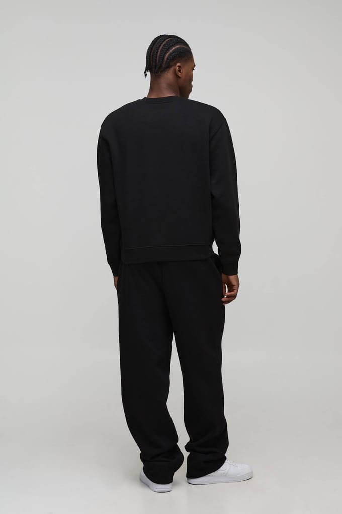 Essential Oversized Boxy Crew Neck Sweatshirt | Black | Size Small