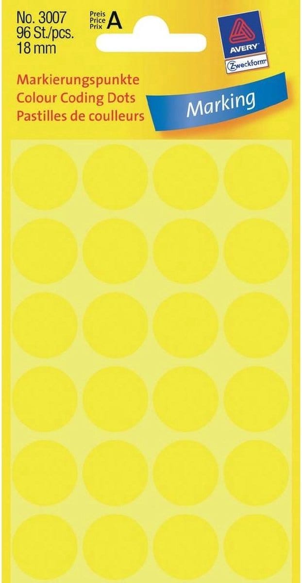 Avery 3007 Ronde Etiket 18mm Geel