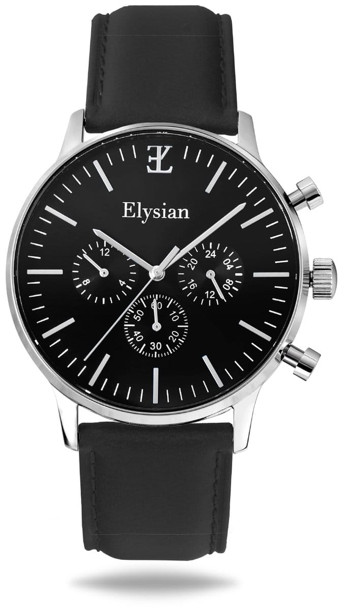Elysian - Horloge Heren - Zilver - Leer - Waterdicht - Krasvrij Saffier - 43mm