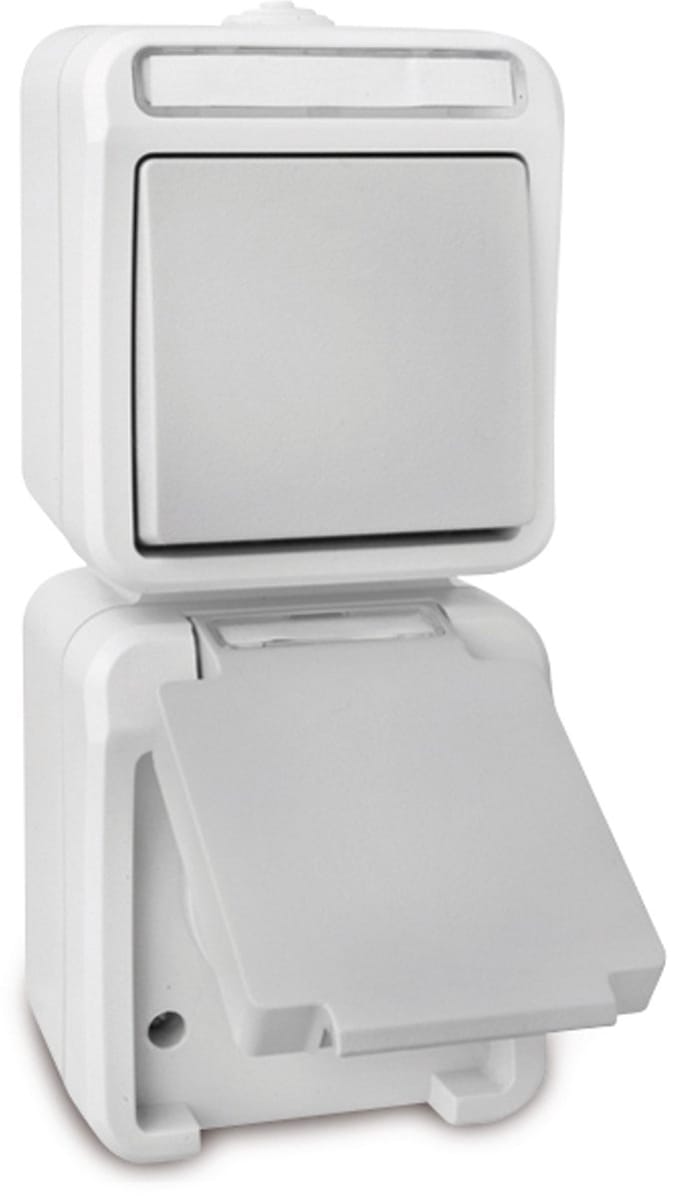 Peranova 102441 Pera Schakel-/stopcontact combinatie spatwaterdicht Lichtgrijs, Donkergrijs 1 stuk(s)