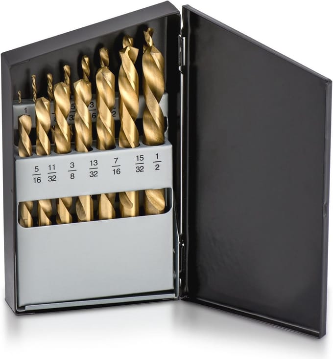 Linkse boorsetset met titanium nitride coating - 15-delige set voor precisieboren