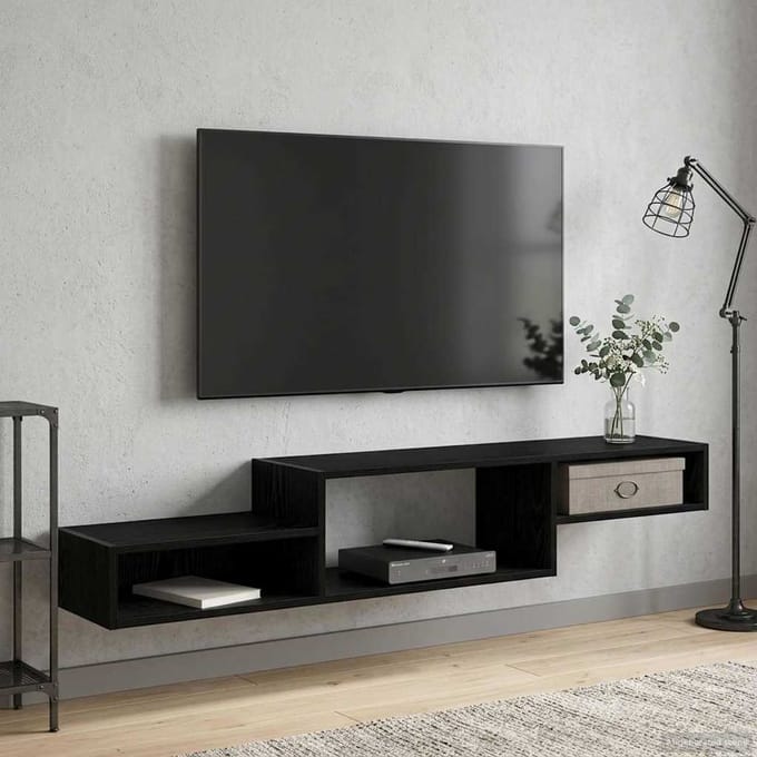 vidaXL - Wand - gemonteerd - TV - Kast - Muurmontage - Zwart - eiken