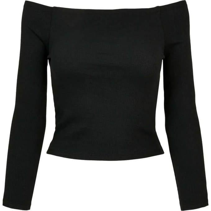 Urban Classics - Off shoulder Rib Longsleeve top - L - Zwart