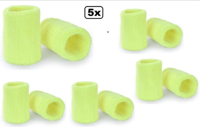 5x Paar polsbandjes neon geel