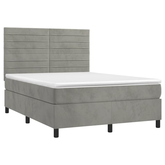 vidaXL - Boxspring - met - matras - en - LED - fluweel - lichtgrijs - 140x190 - cm